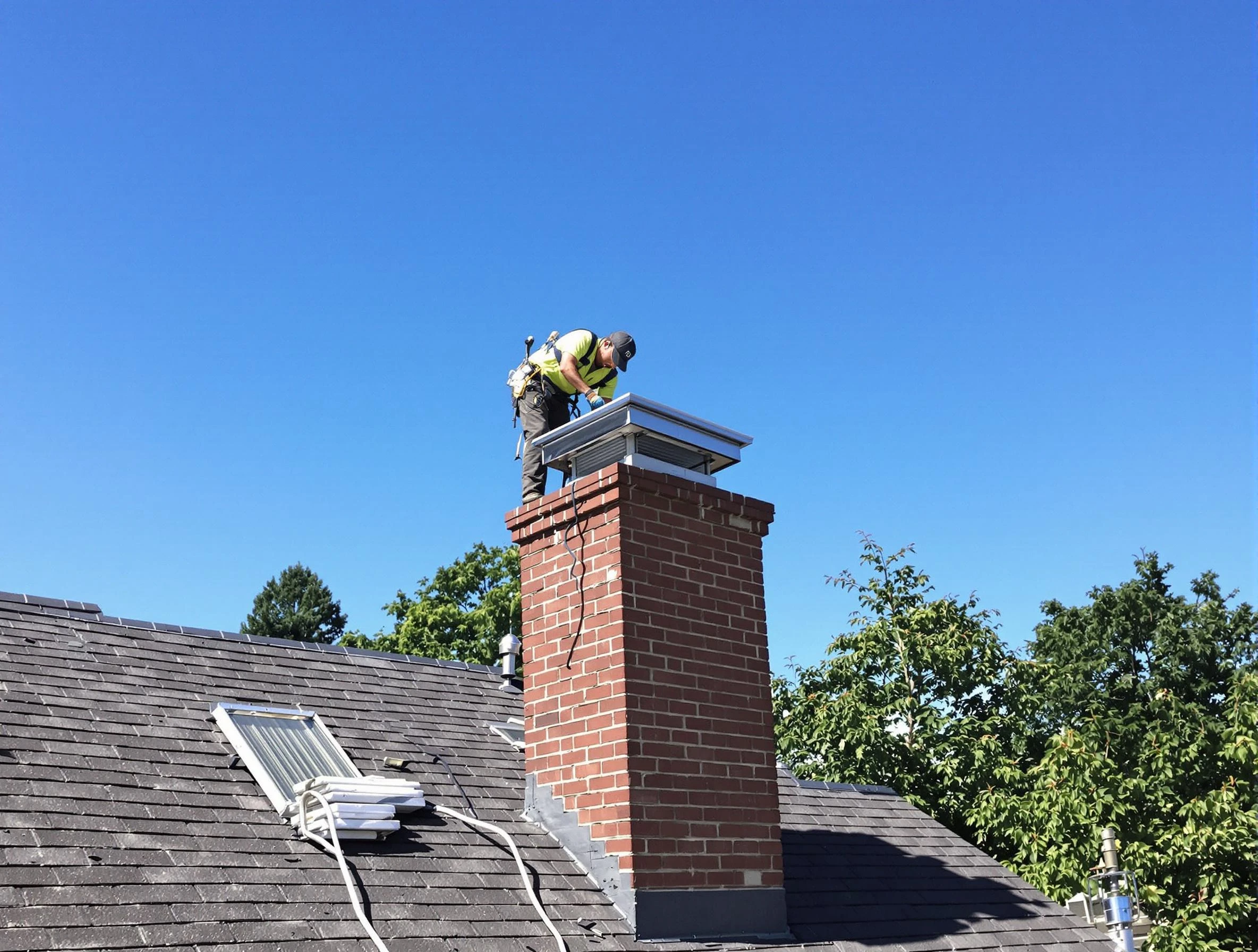 Grantsville Chimney Sweep technician measuring a chimney cap in Grantsville, UT