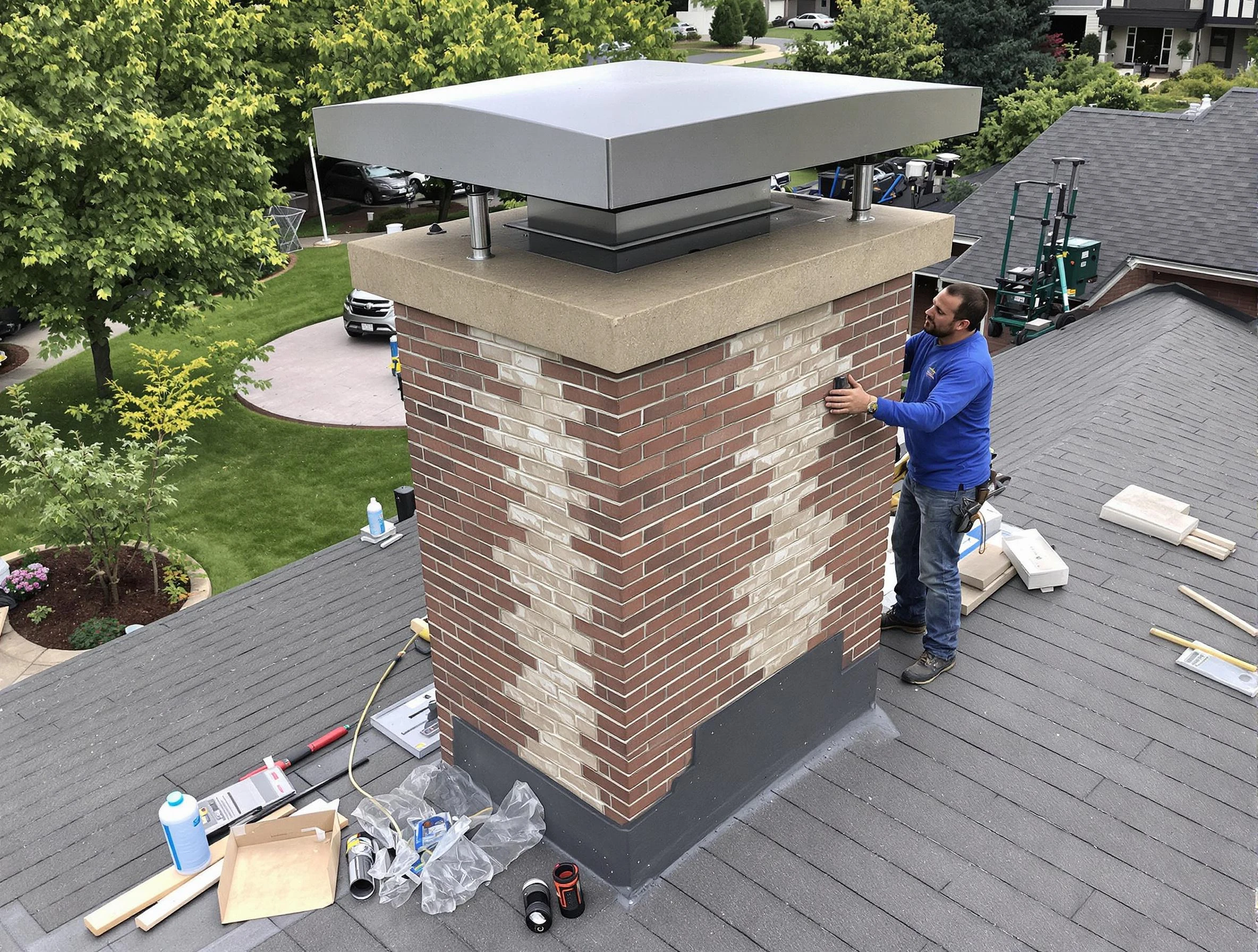 Grantsville Chimney Sweep team working on a custom chimney remodel in Grantsville, UT